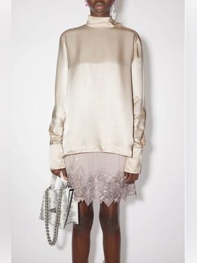 Acne Cream Satin High-Neck Blouse